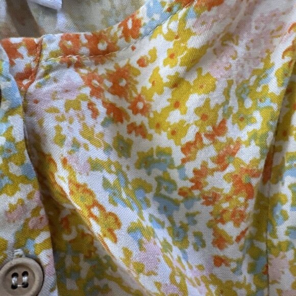Mimi Chica Medium Yellow Orange Ditsy Floral Sleeveless Button Down Dress Boho - Picture 12 of 14